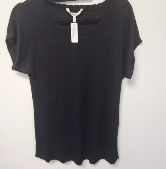 Soft Surroundings Tops - NWT Soft Surroundings Sz Small Black Short Sleeve T Scalloped Edges Soft Stretch